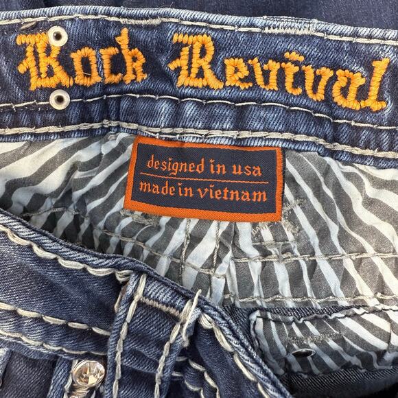Rock Revival Jeans Women's 25 (2) Dark Blue Silana Embellished Western Bling - Picture 9 of 16